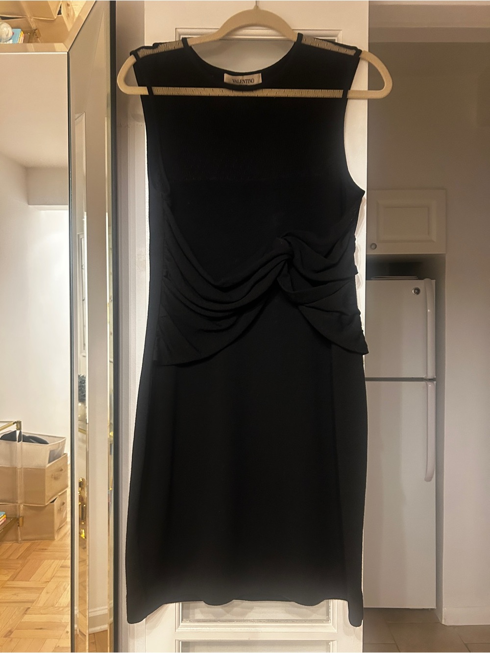 Valentino Black Sleeveless Draped Sheath sweater Dress- Size M